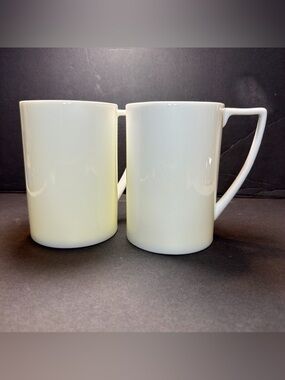 (2) Wedgewood JASPER CONRAN WHITE Mug Pair 5" England Bone China 18oz Excellent